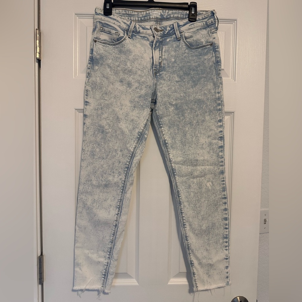 Old Navy Rockstar Super Skinny Ankle Raw Hem Acid Wash Blue Jeans